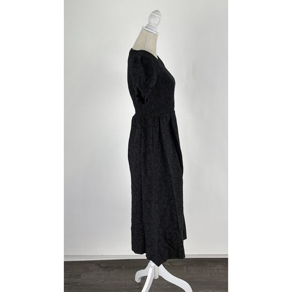 Disturbia Amun Smocked Midi Dress Floral Jacquard Womens Size 6 UK 10 Black New - Picture 9 of 14